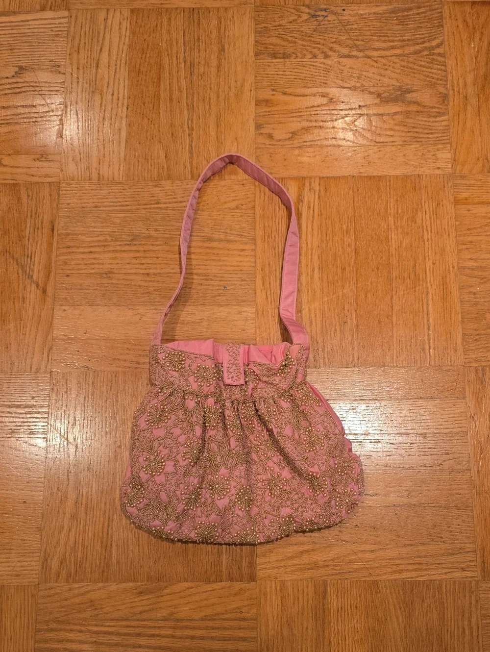 Pink Embellished Shoulder Bag - Elegant Beaded Design